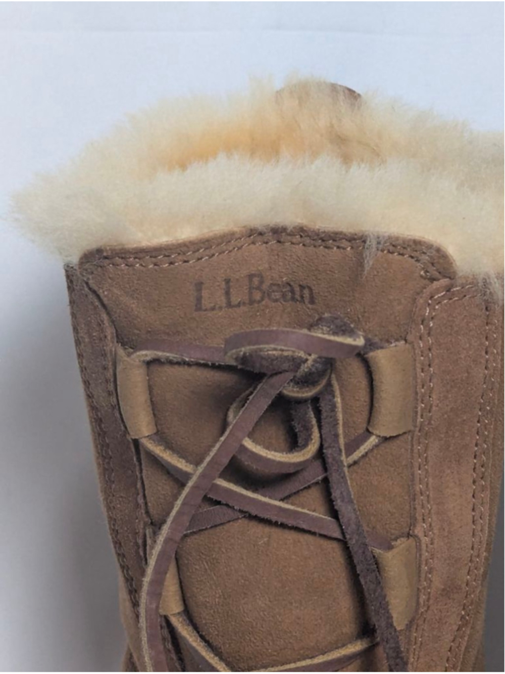 LL Bean Shearling Lined Suede Winter Boots Brown Lace Up Womens - Picture 2 of 7